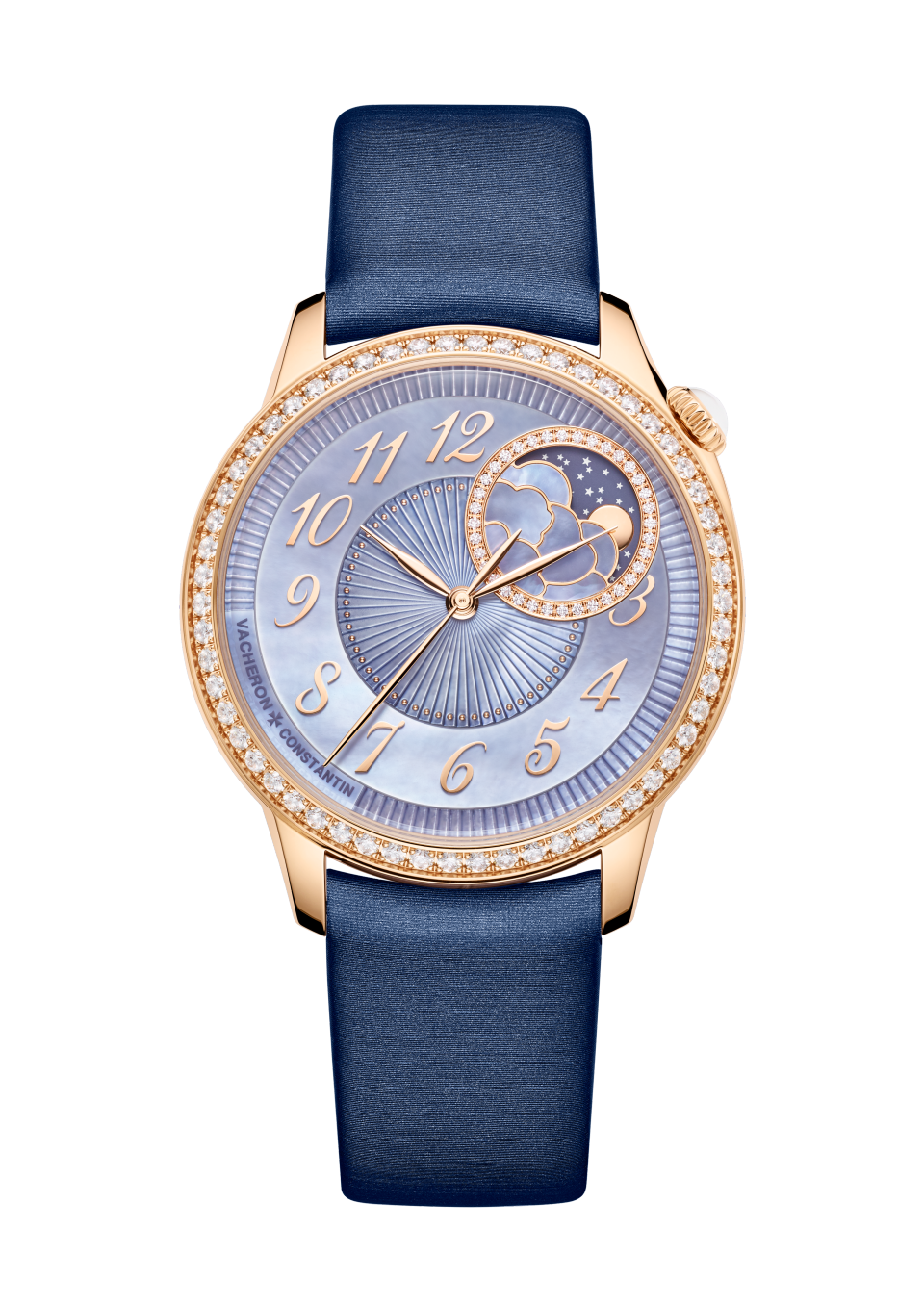 Alternative view - Image - Watch - Égérie moon phase - 37 mm Pink Gold with Satin-effect calfskin leather, Calfskin leather, Alligator leather straps