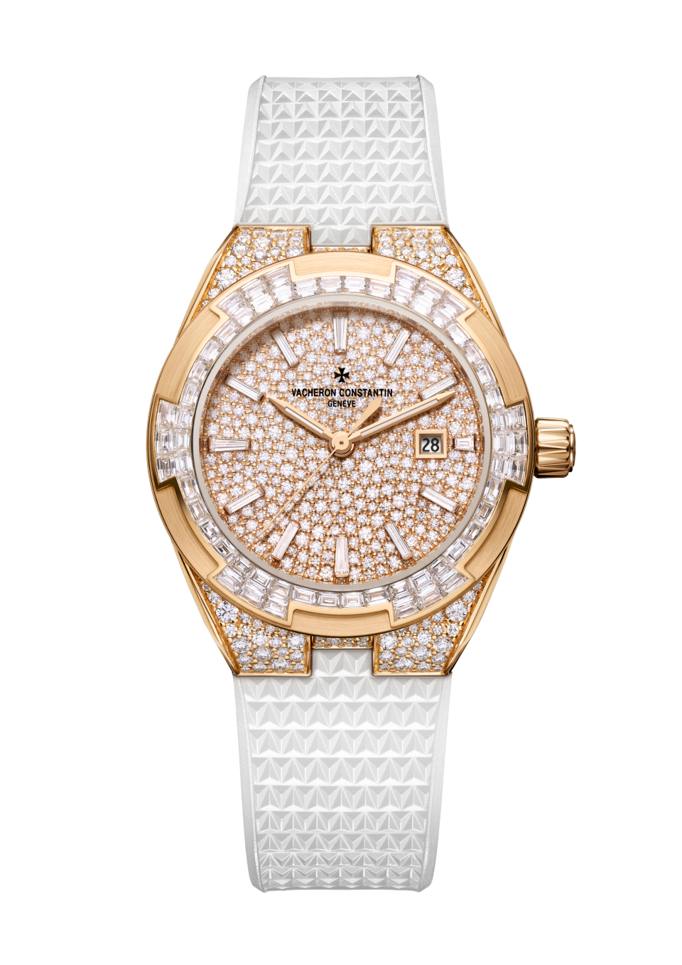 Alternative view - Image - Watch - Overseas self-winding high jewellery - 35 mm Pink Gold with Alligator leather, 18K pink gold, Rubber straps