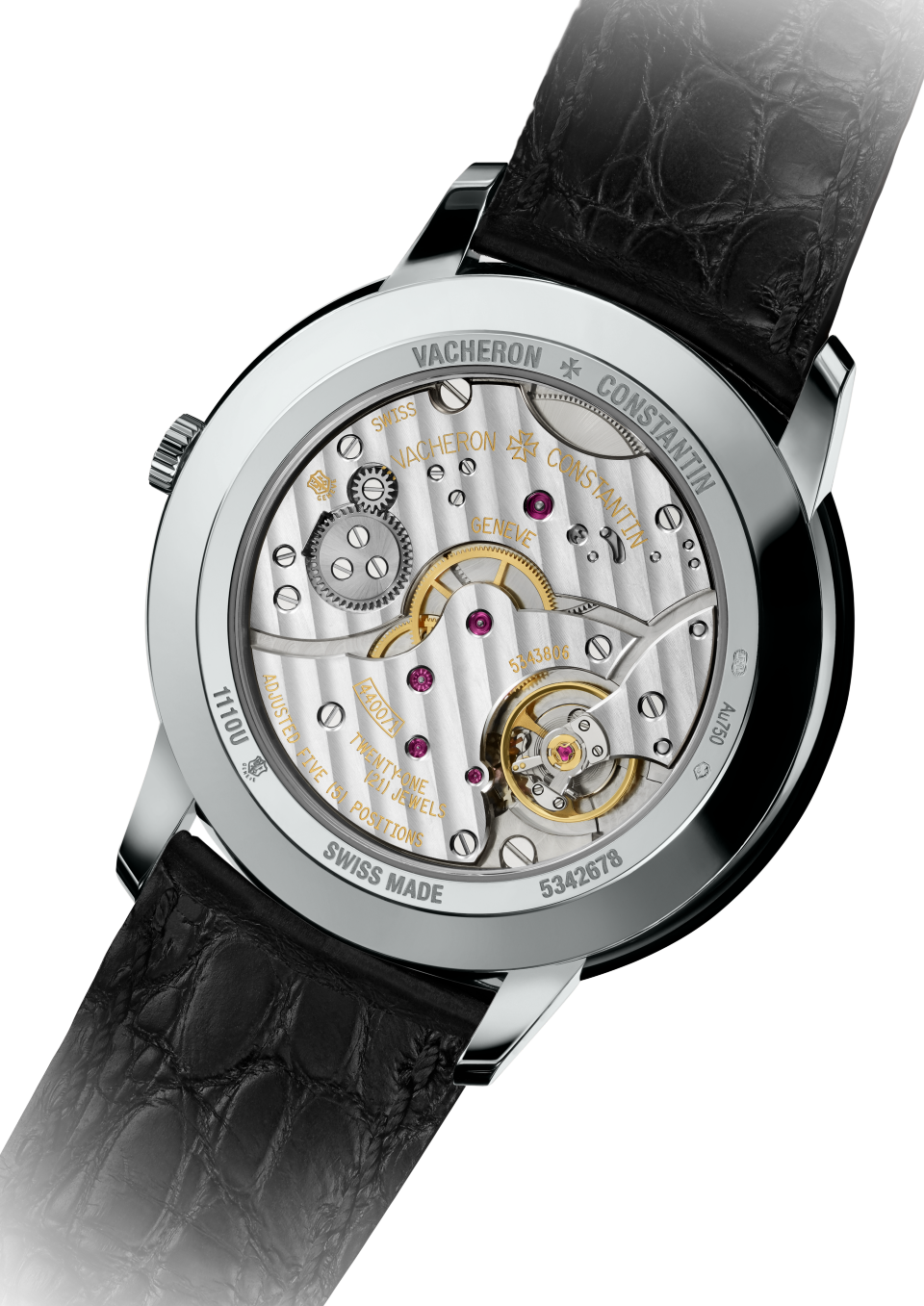 3/4 view - Image - Watch - Patrimony manual-winding - 42 mm White Gold with Alligator leather strap