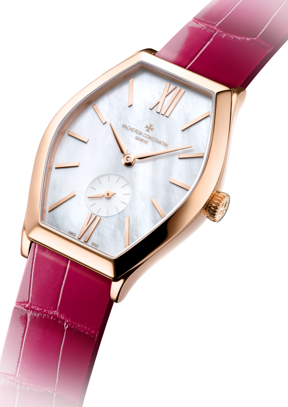 3/4 view - Packshot - Watch - Malte manual-winding - 34.4x28.4 mm Pink Gold with Alligator leather strap