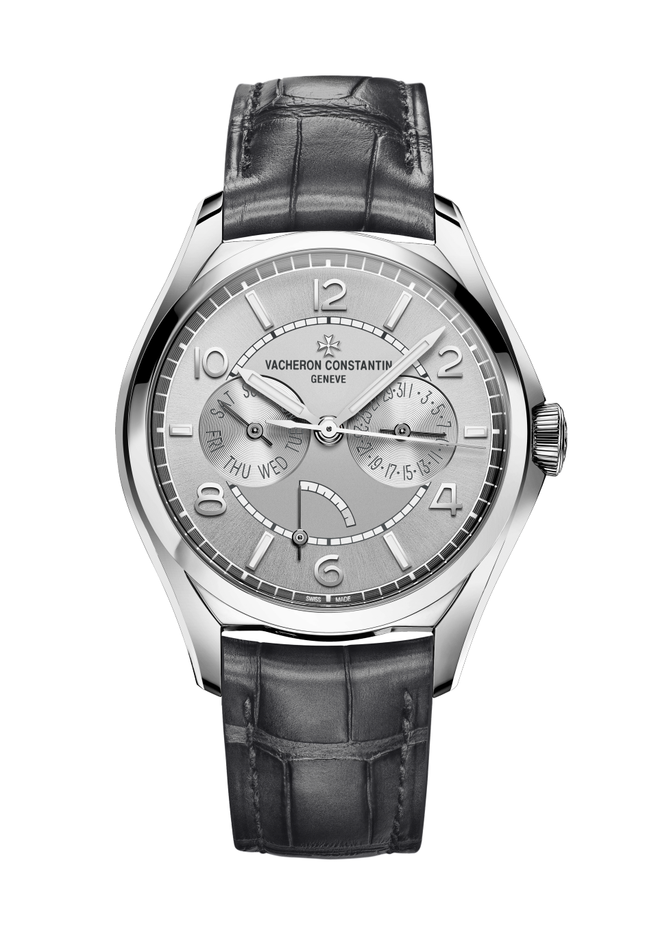 Front view - Packshot - Watch - Fiftysix day-date - 40 mm Steel with Alligator leather strap