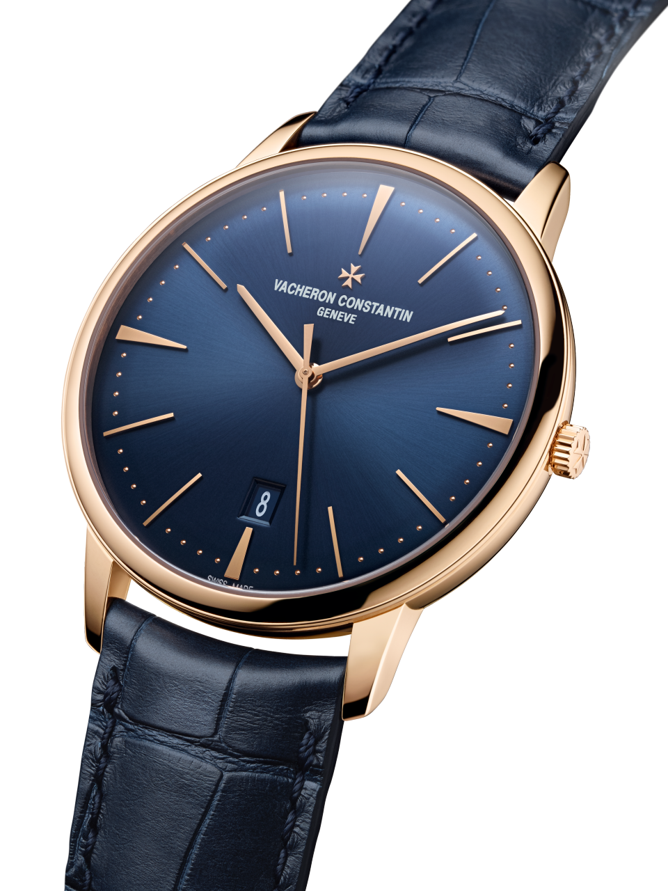 3/4 view - Packshot - Watch - Patrimony self-winding - 40 mm Pink Gold with Alligator leather strap