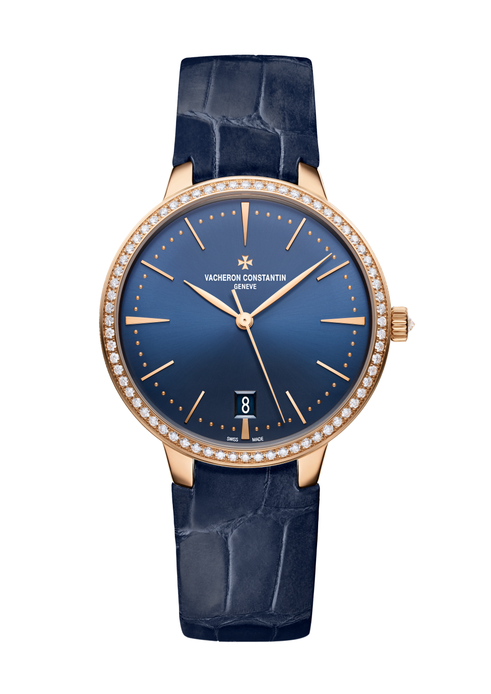 Front view - Packshot - Watch - Patrimony self-winding - 36.5 mm Pink Gold with Alligator leather strap
