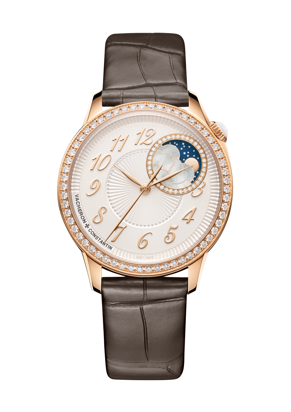 Alternative view - Image - Watch - Égérie moon phase - 37 mm Pink Gold with Alligator leather strap