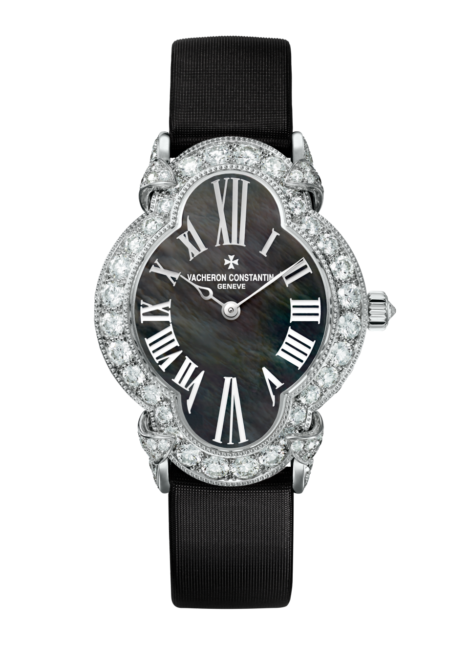 Front view - Packshot - Watch - Heures Créatives Heure Romantique - 36.2 x 26.5 mm White Gold with Satin, Alligator leather straps