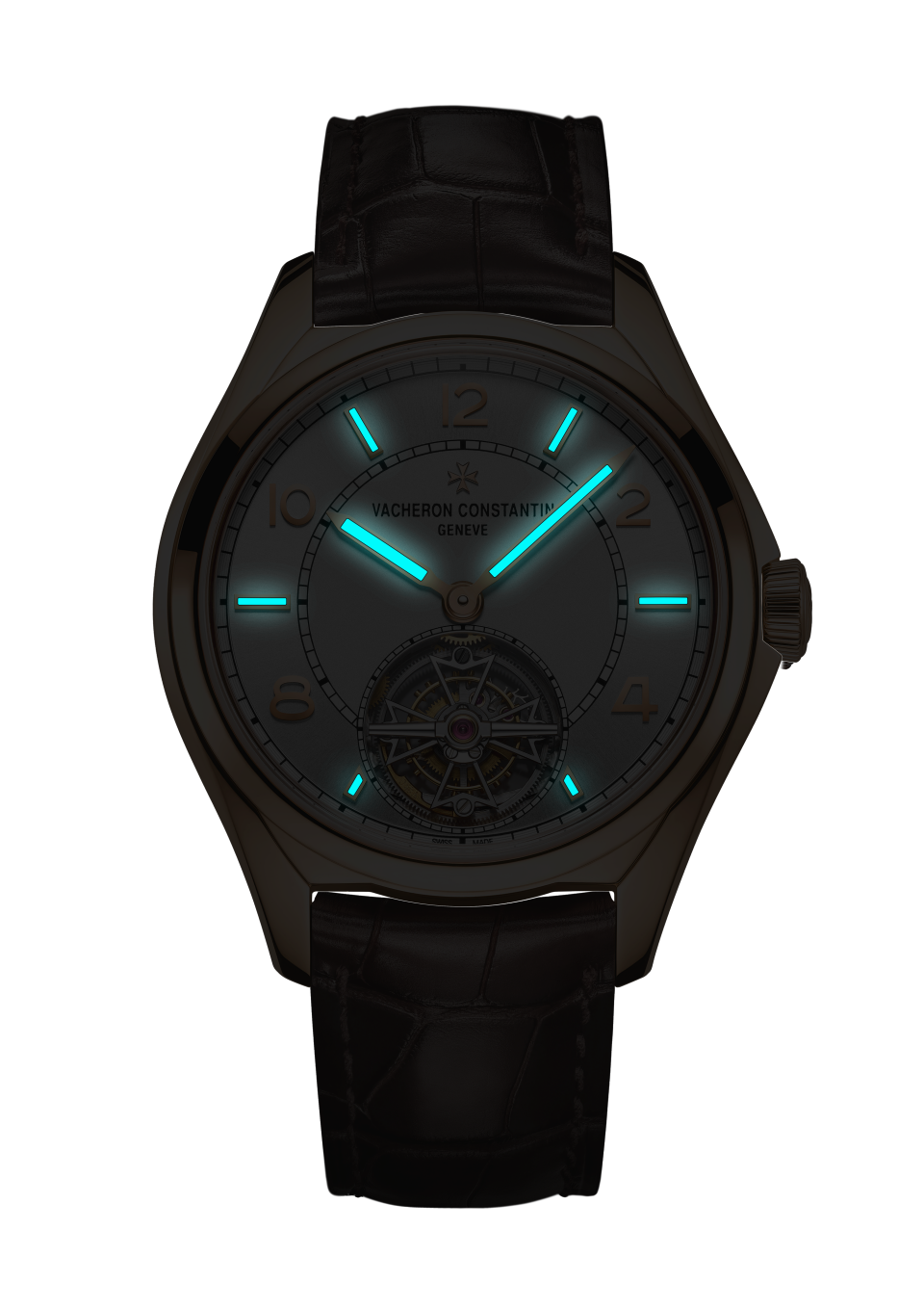 Night view - Image - Watch - Fiftysix tourbillon - 41 mm Pink Gold with Alligator leather strap
