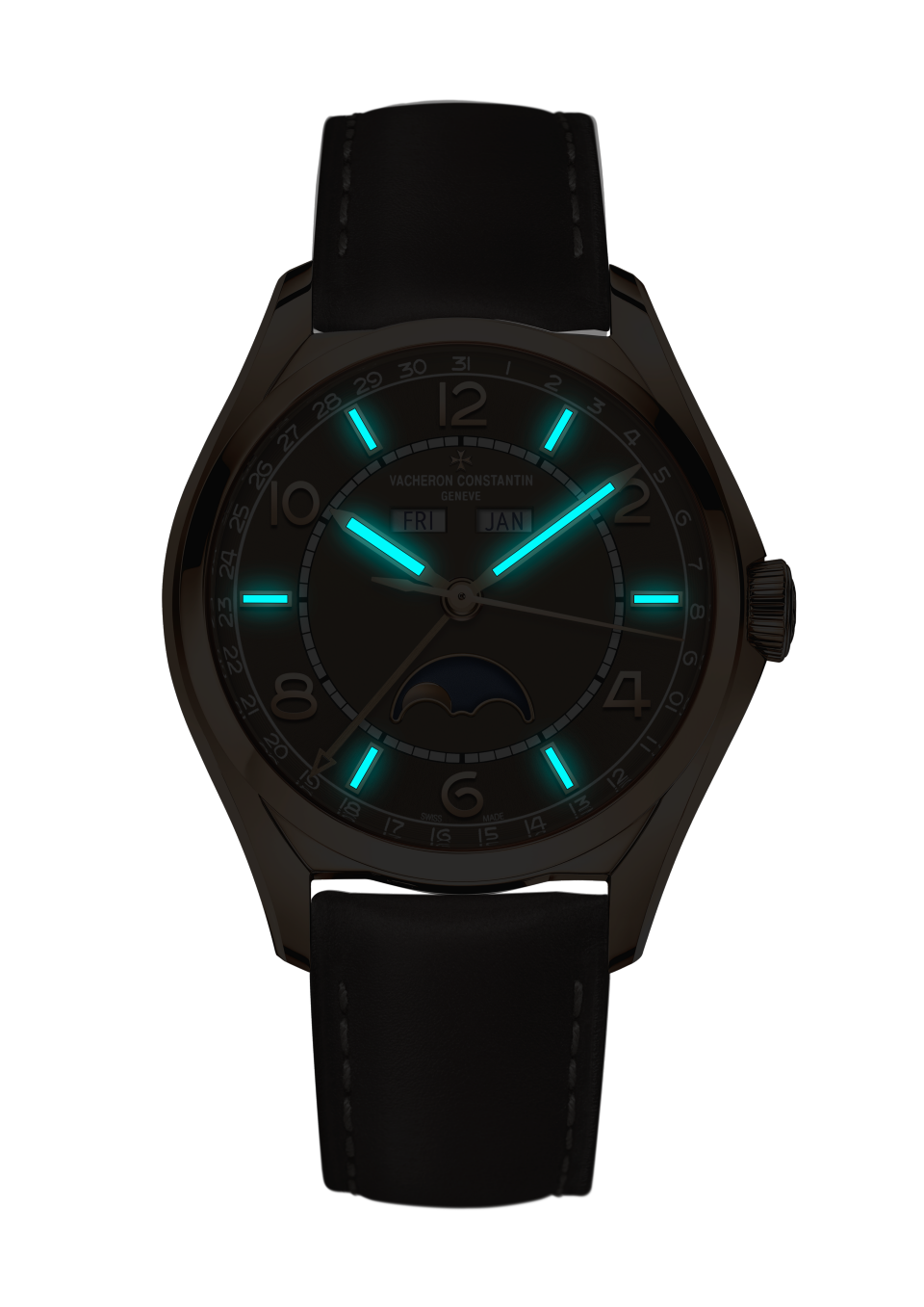 Night view - Image - Watch - Fiftysix complete calendar - 40 mm Pink Gold with Calfskin leather strap
