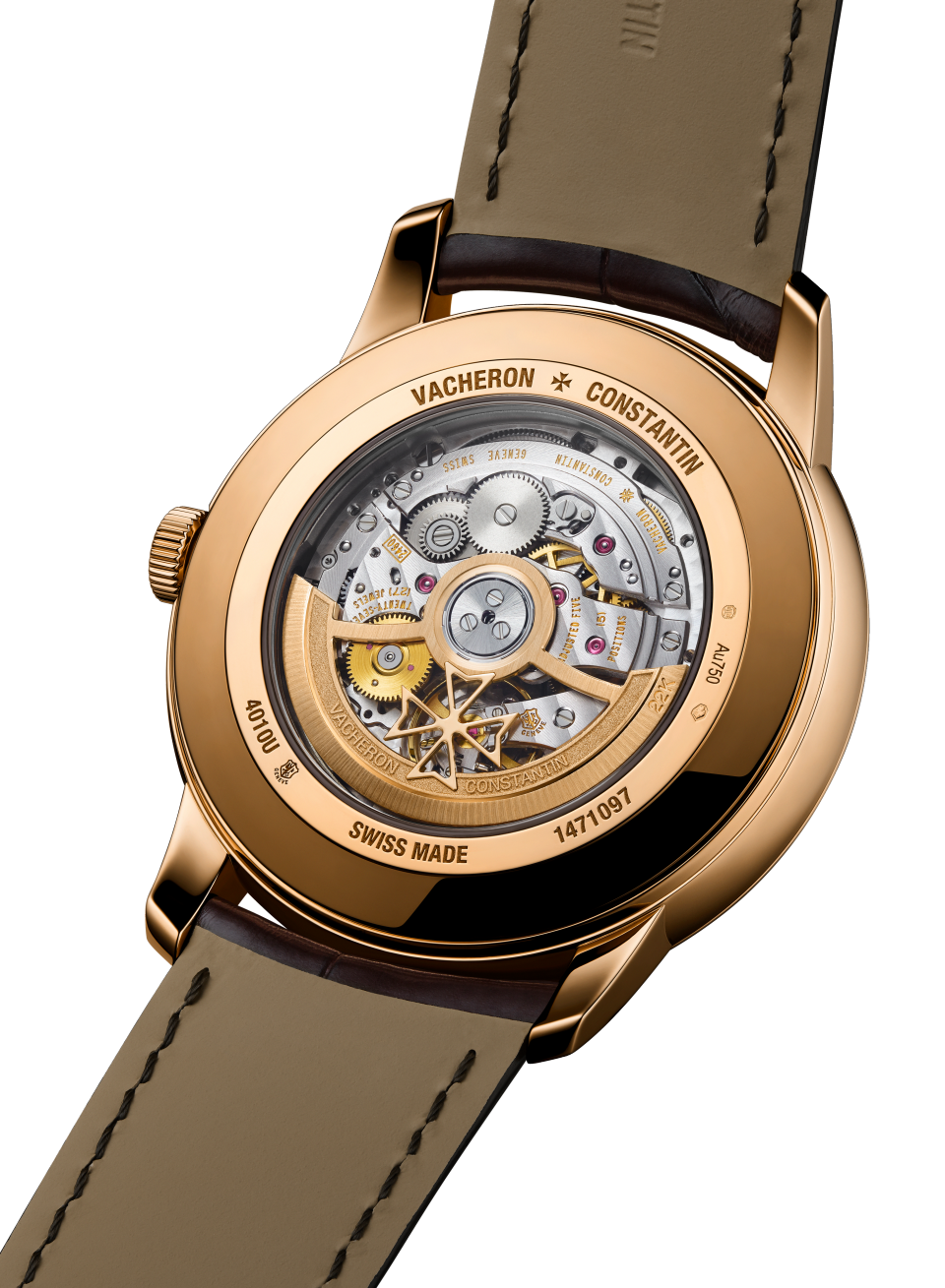 3/4视图 - 品牌形象 - 腕表 - Patrimony传承系列月相逆跳日历 - 42.5毫米 粉红金 隽永 鳄鱼皮 表带