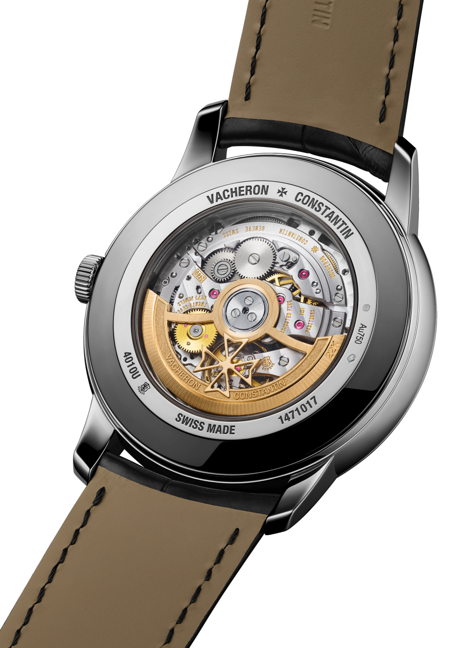 3/4 view - Image - Watch - Patrimony moon phase retrograde date - 42.5 mm White Gold with Alligator leather strap