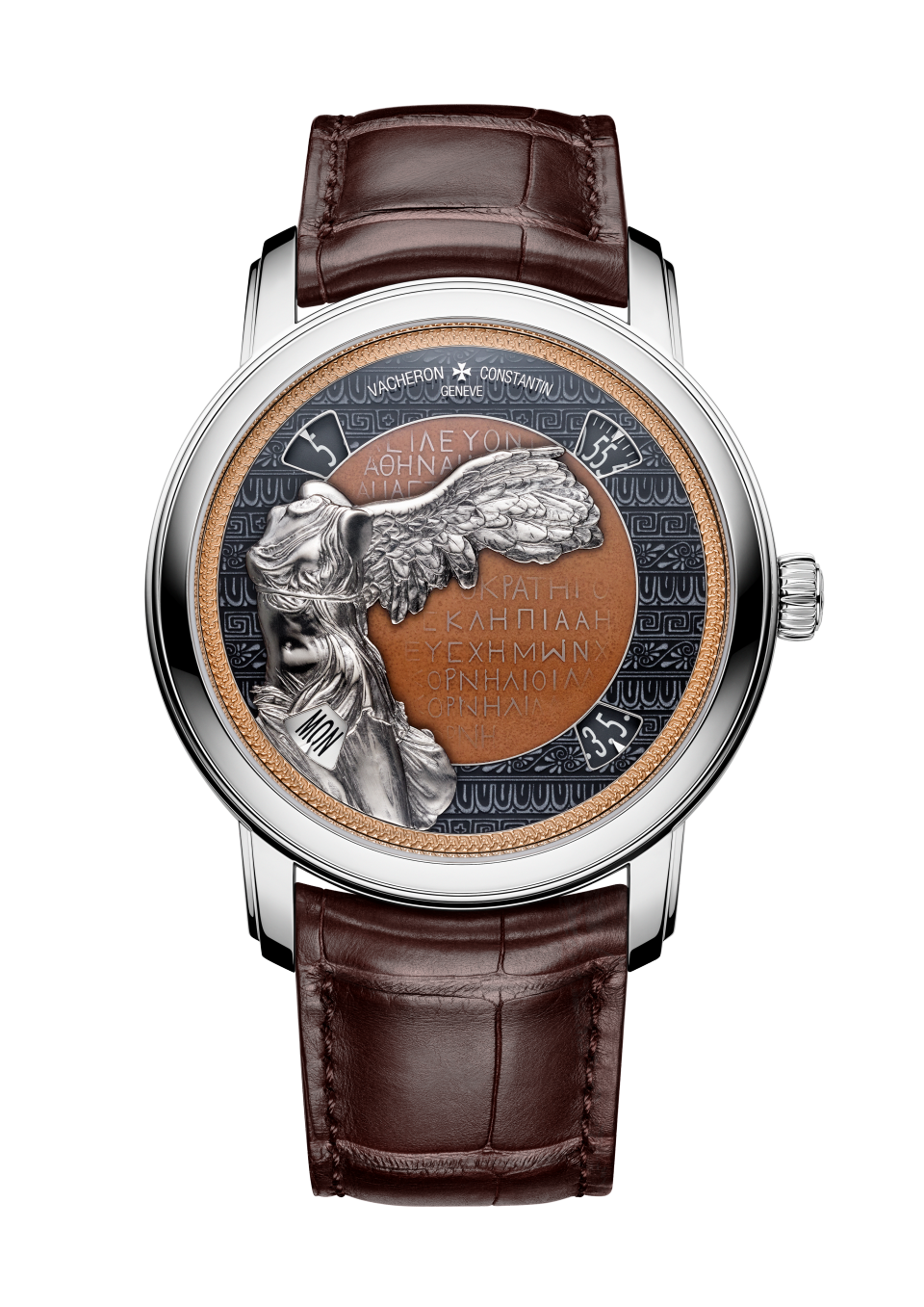 正视图 - 产品图片 - 腕表 - Métiers d'Art艺术大师系列Tribute to great civilisations致敬伟大文明腕表 -胜利女神 - 42毫米 白金 隽永 鳄鱼皮 表带