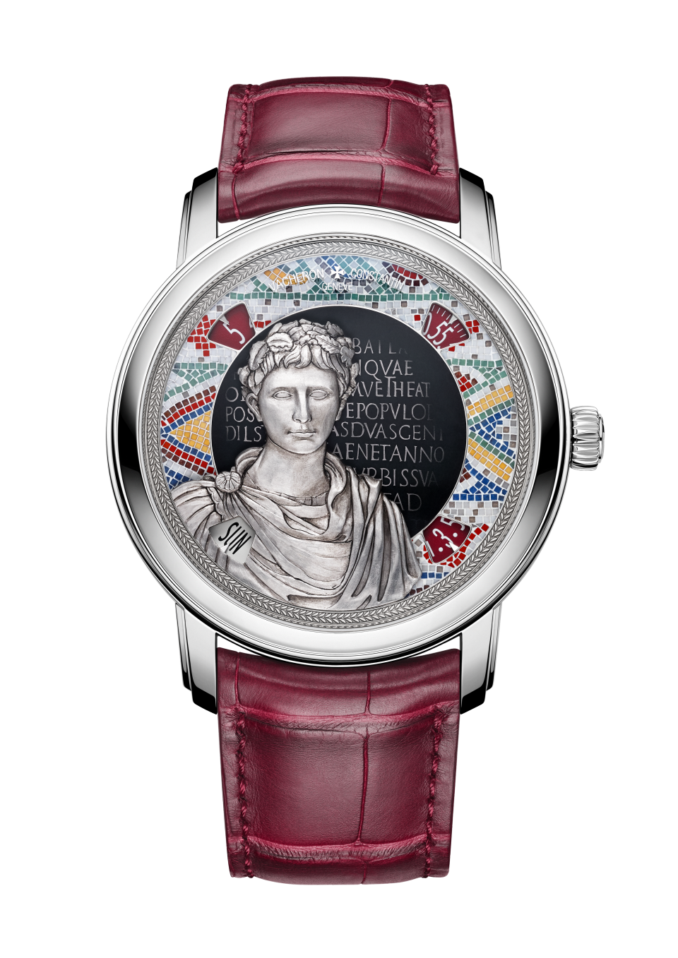 Front view - Packshot - Watch - Métiers d'Art Tribute to great civilisations - Buste d'Auguste - 42 mm White Gold with Alligator leather strap