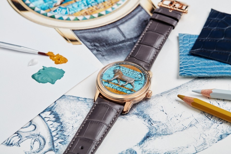 Other view - Lifestyle product photo - Watch - Métiers d'Art Tribute to great civilisations - Lion de Darius - 42 mm Pink Gold with Alligator leather strap