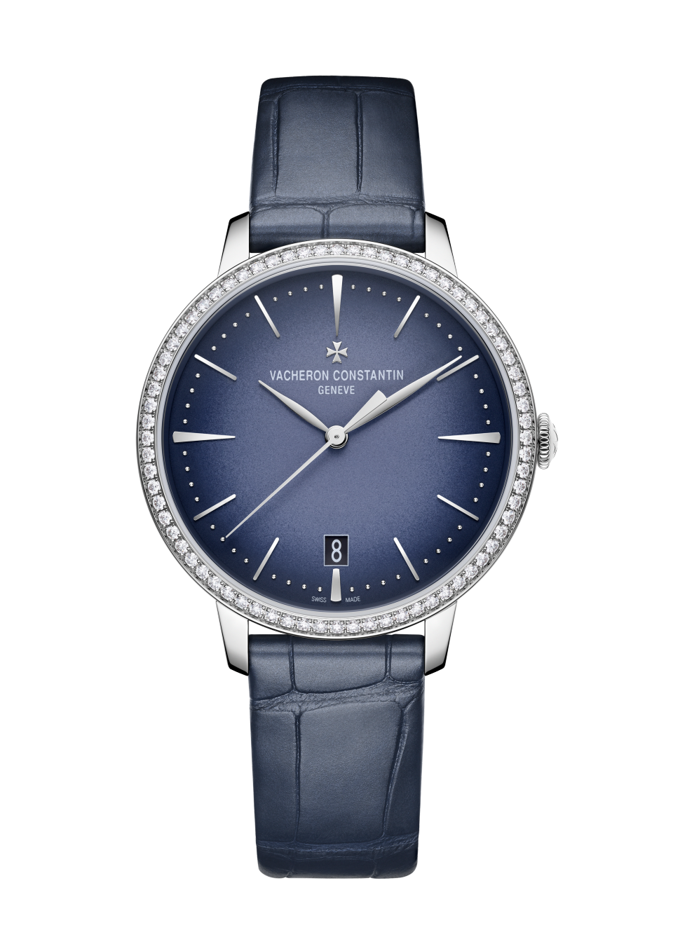 Front view - Packshot - Watch - Patrimony self-winding - 36.5 mm White Gold with Alligator leather strap