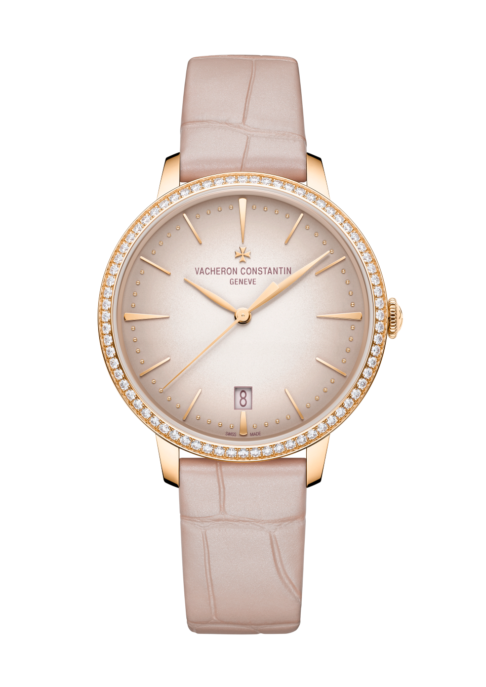 Front view - Packshot - Watch - Patrimony self-winding - 36.5 mm Pink Gold with Alligator leather strap