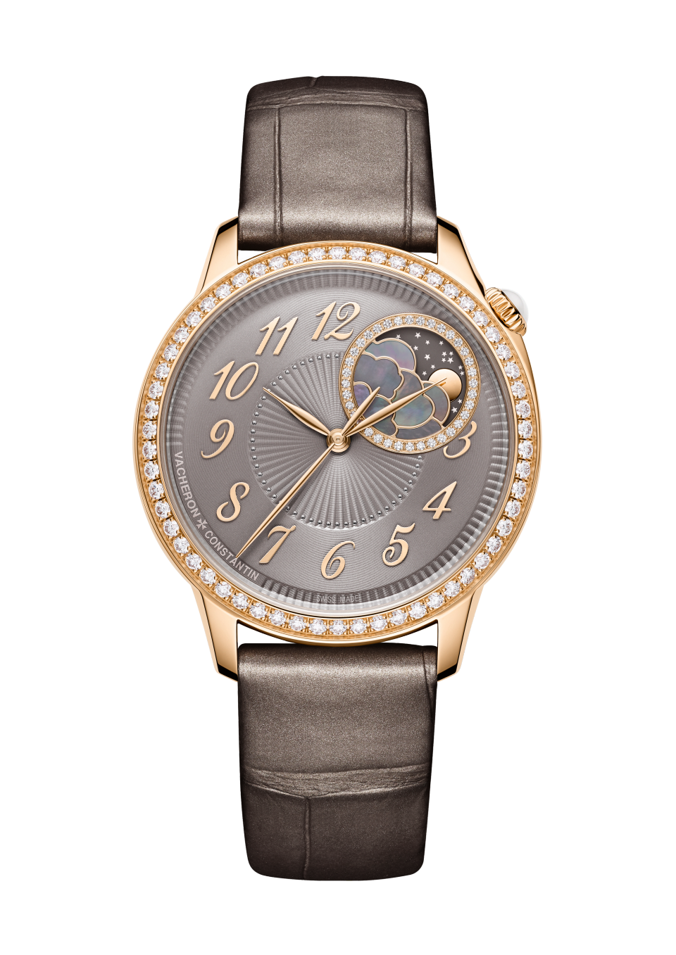 Alternative view - Image - Watch - Égérie moon phase - 37 mm Pink Gold with Alligator leather, Lambskin leather, Satin straps
