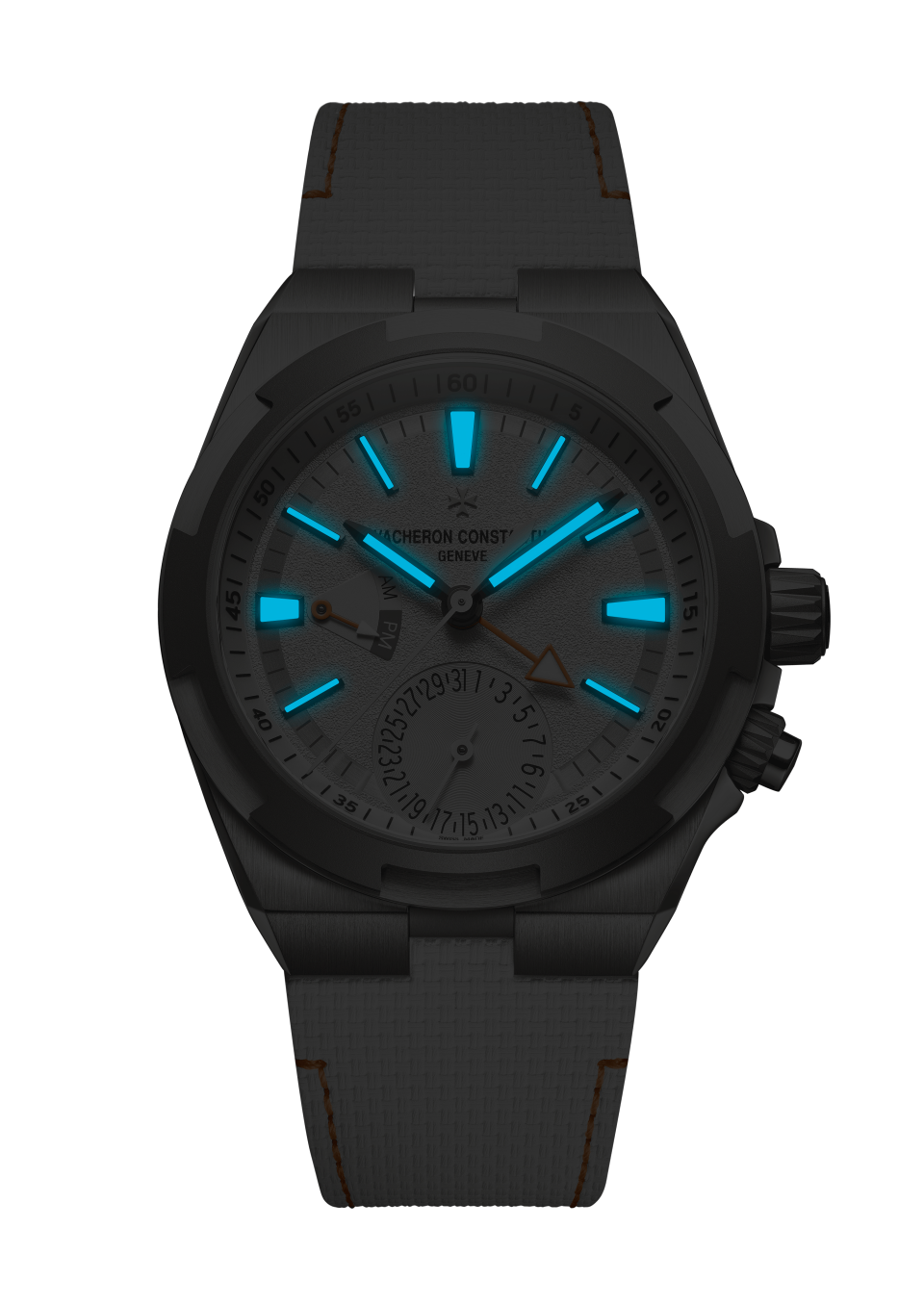 Night view - Image - Watch - Overseas dual time Cardinal Points - North - 41 mm Titanium with Rubber, Titanium straps