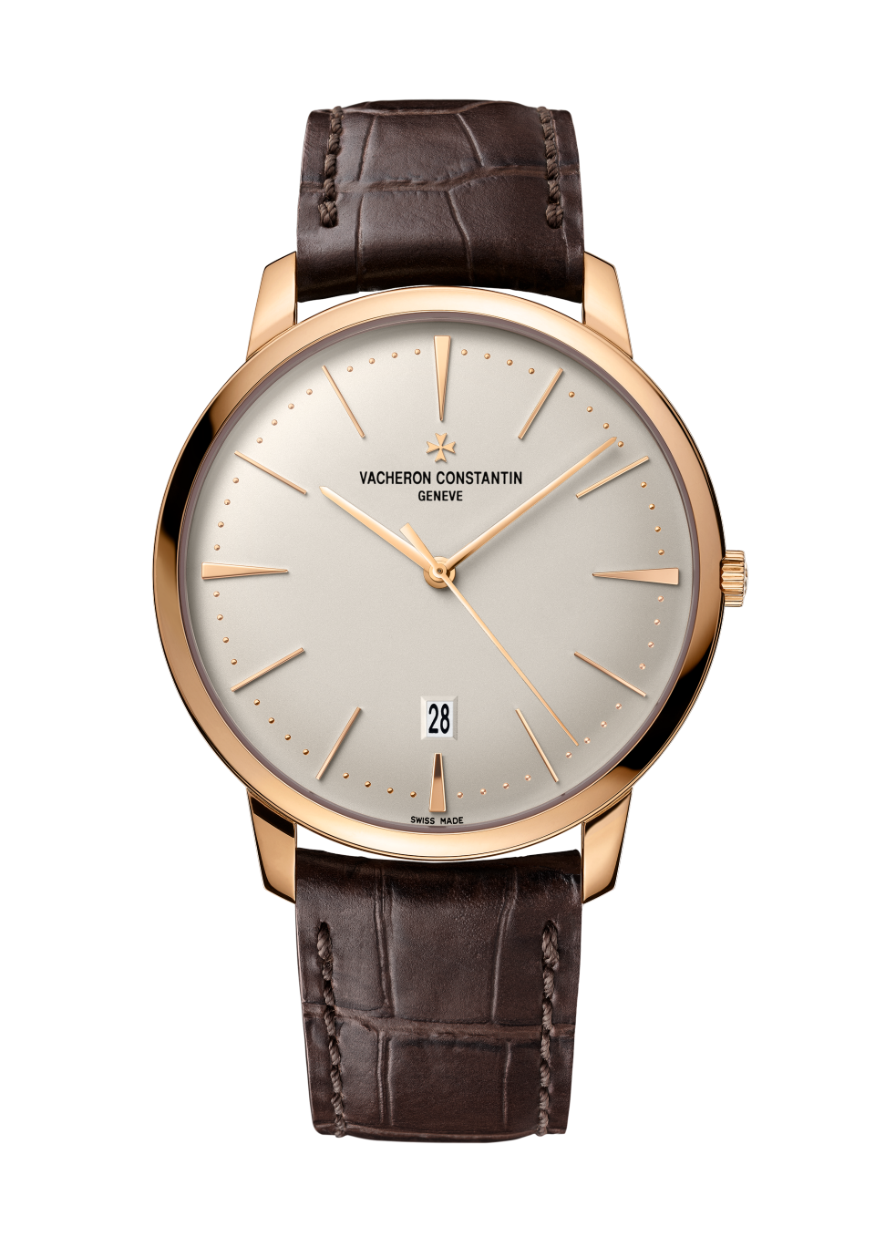 Front view - Packshot - Watch - Patrimony self-winding - 40 mm Pink Gold with Alligator leather strap