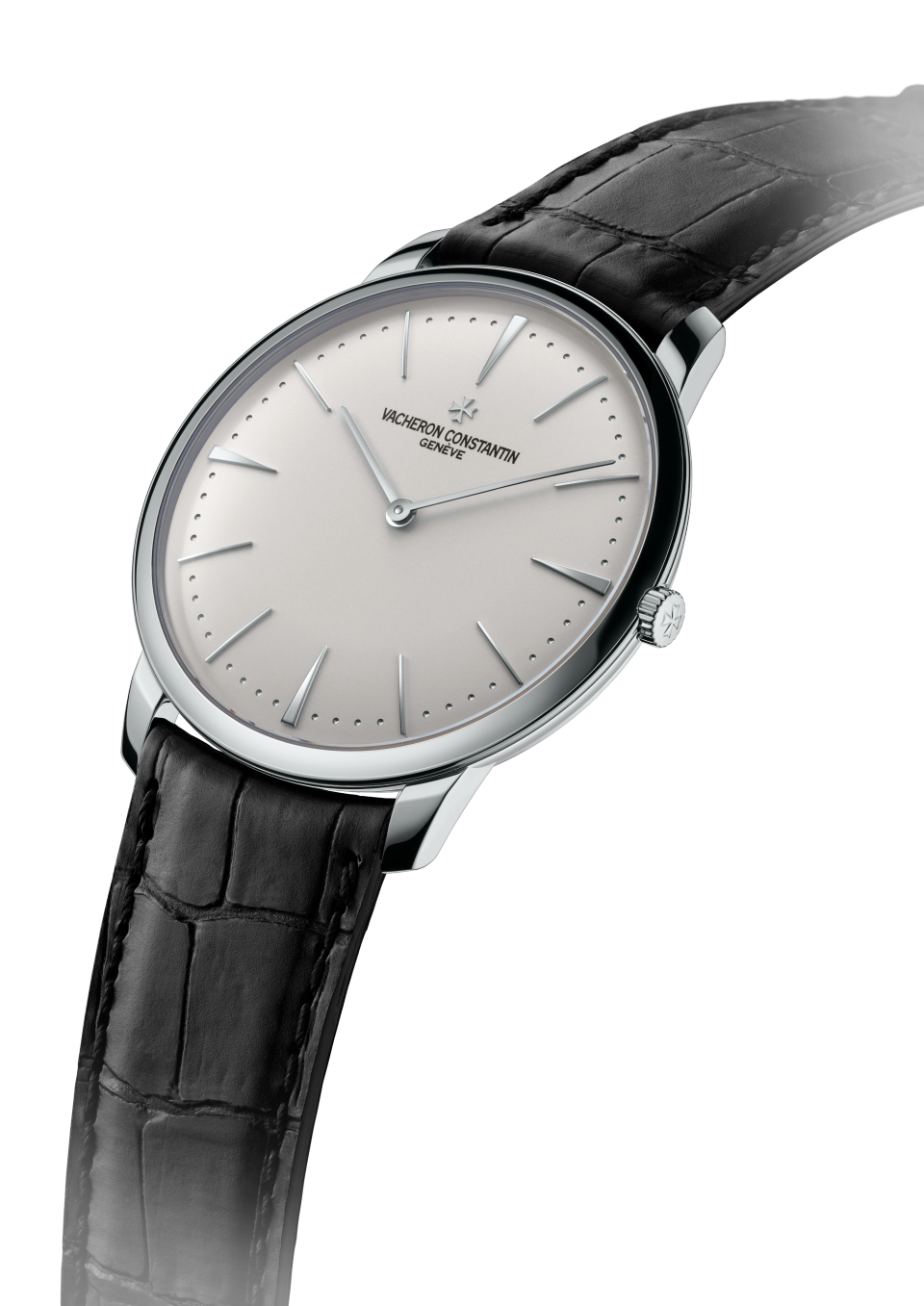 3/4 view - Packshot - Watch - Patrimony manual-winding - 40 mm White Gold with Alligator leather strap