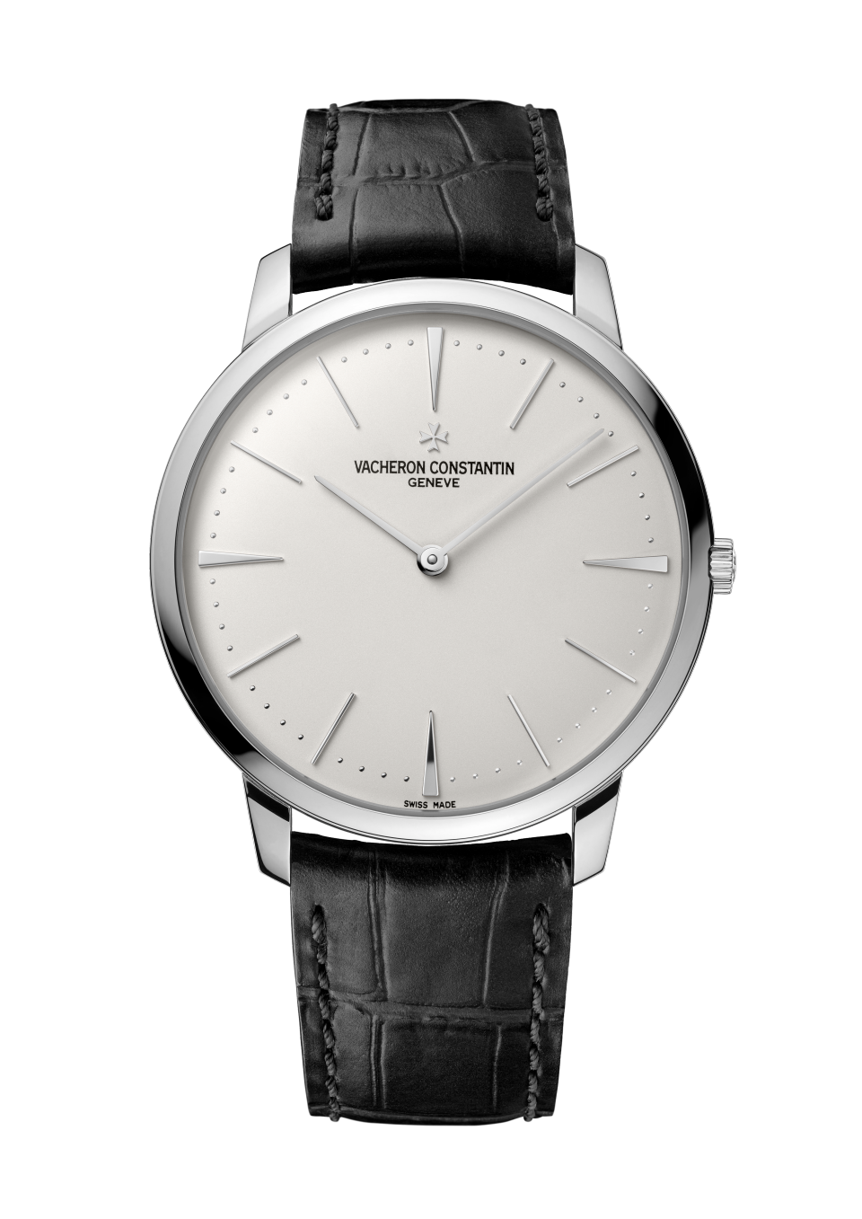 Front view - Packshot - Watch - Patrimony manual-winding - 40 mm White Gold with Alligator leather strap