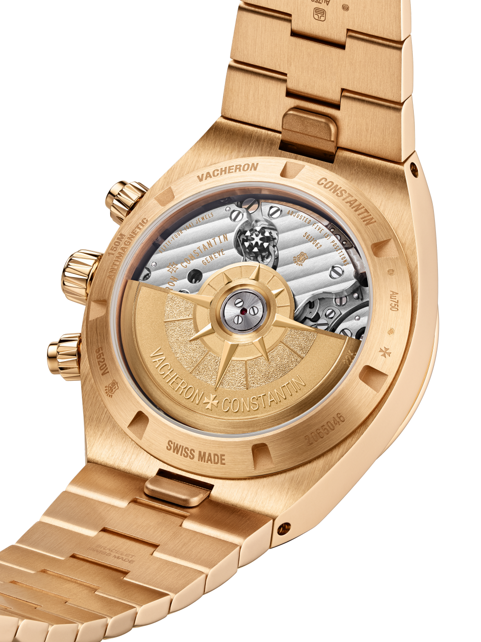 Back view - Packshot - Watch - Overseas chronograph - 42.5 mm Pink Gold with Rubber, Grained calfskin leather straps