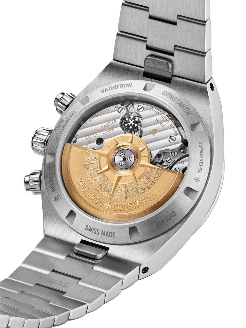 Back view - Packshot - Watch - Overseas chronograph - 42.5 mm Steel with Grained calfskin leather, Rubber straps