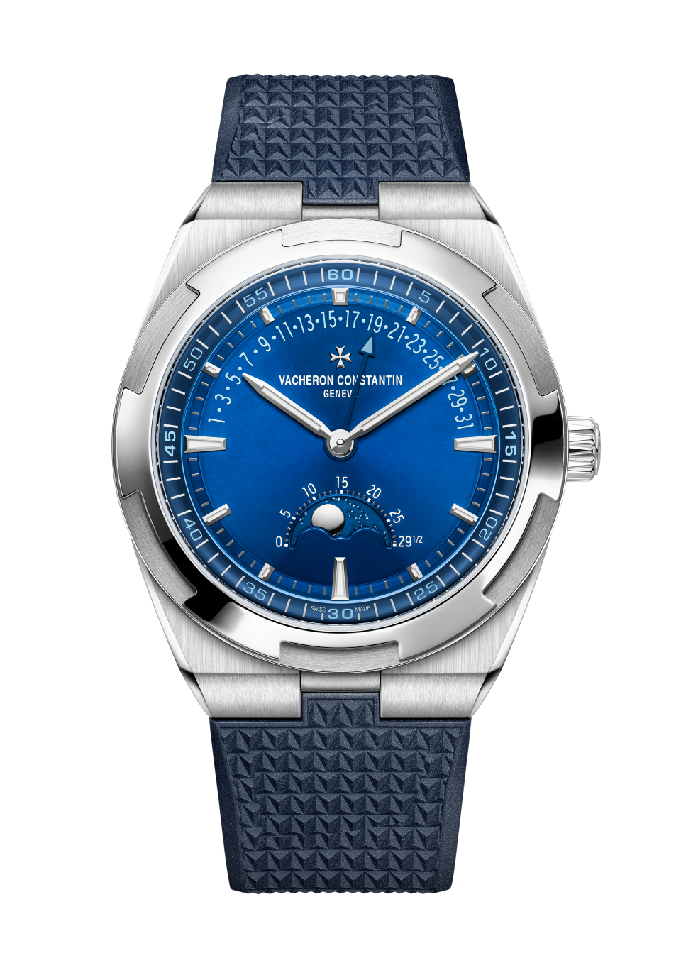 Alternative view - Image - Watch - Overseas moon phase retrograde date - 41 mm Steel with Grained calfskin leather, Rubber straps