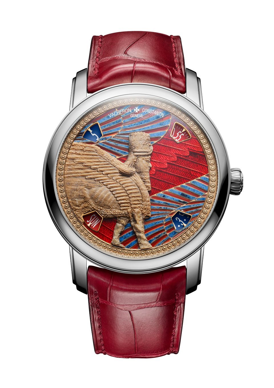 Front view - Packshot - Watch - Métiers d'Art Tribute to great civilisations - Lamassu de Sargon II - 42 mm White Gold with Alligator leather strap