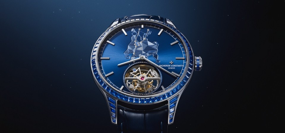 Front view - Lifestyle product photo - Watch - Métiers d'Art Tribute to The Celestial -  Aries - 39 mm White Gold with Alligator leather strap