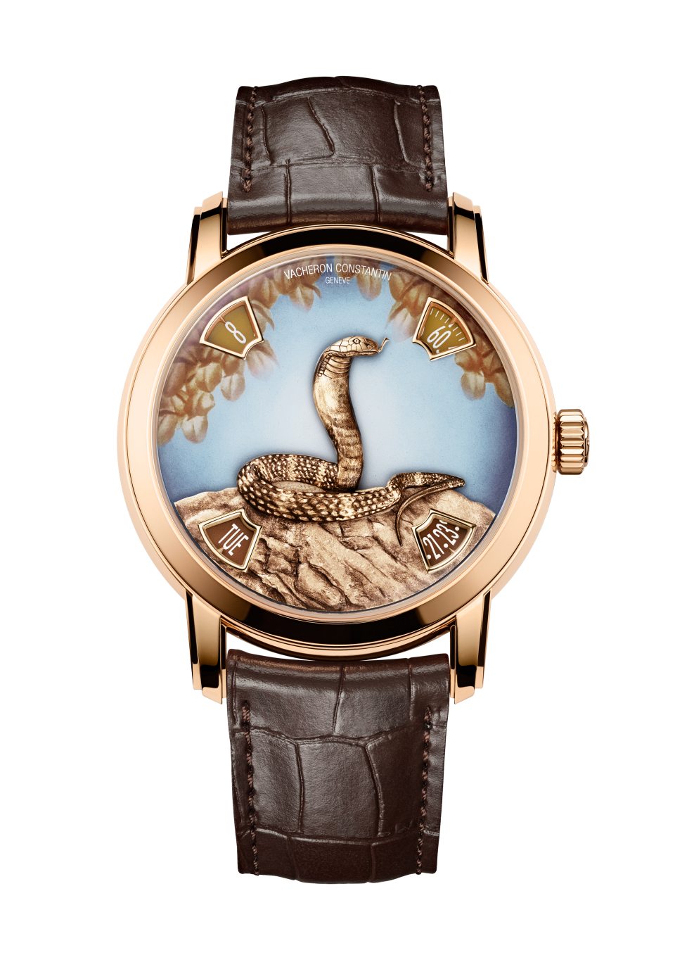 正视图 - 产品图片 - 腕表 - Métiers d'Art艺术大师系列The legend of the Chinese Zodiac中国十二生肖传奇 - 蛇年特别版腕表 - 40毫米 粉红金 隽永 鳄鱼皮 表带