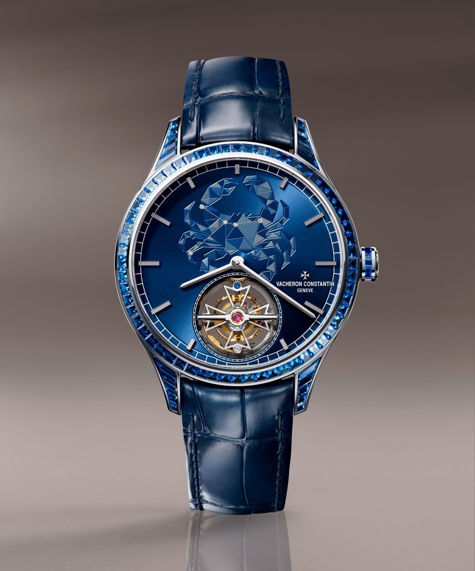 Front view - Lifestyle product photo - Watch - Métiers d'Art Tribute to The Celestial - Cancer - 39 mm White Gold with Alligator leather strap