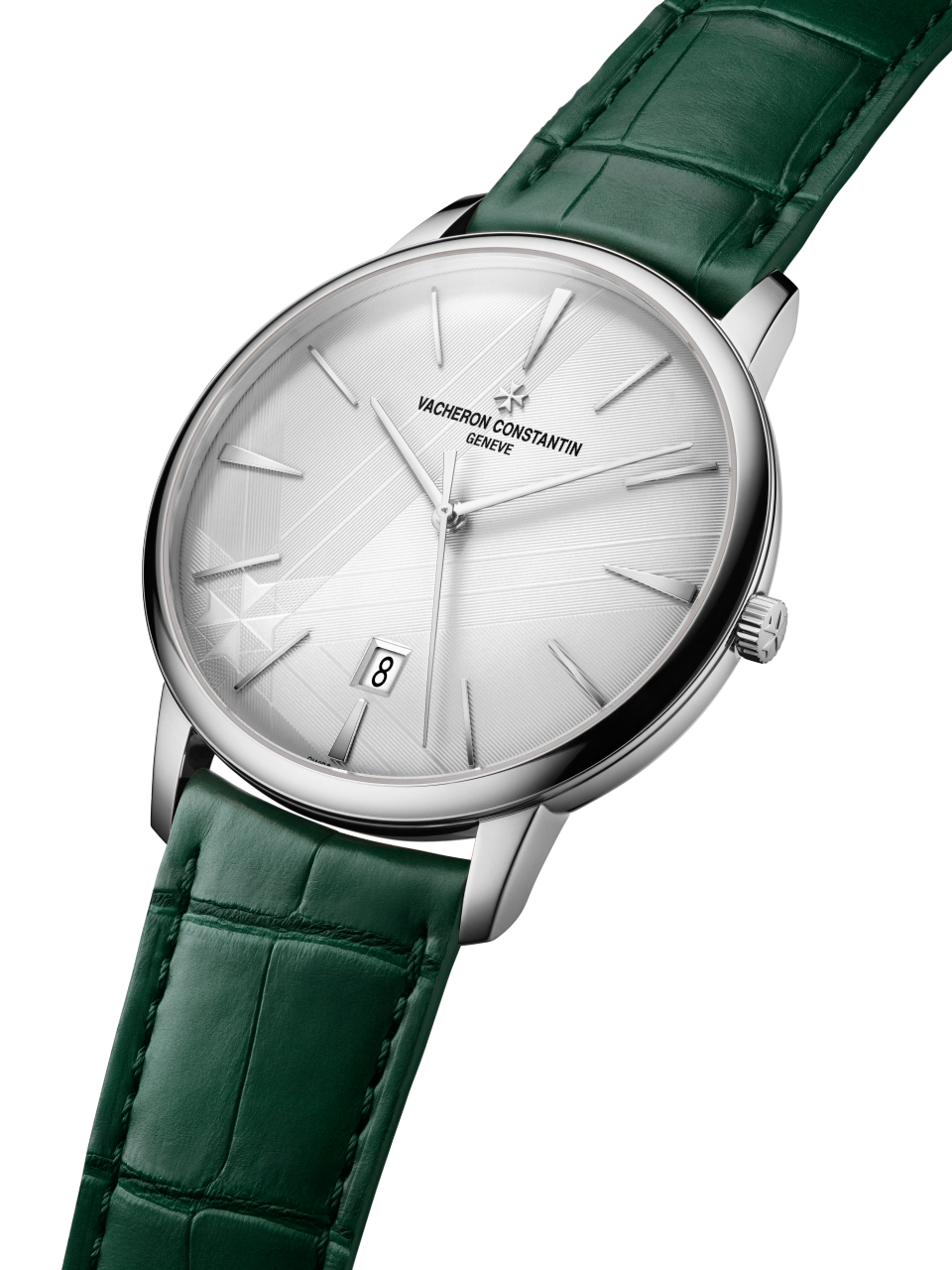3/4 view - Packshot - Watch - Patrimony self-winding - 40 mm White Gold with Alligator leather strap