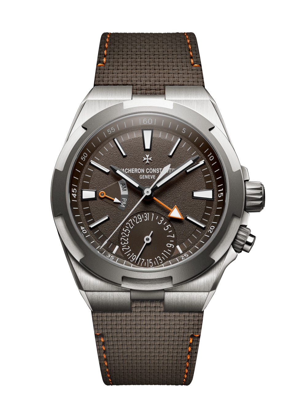 Front view - Packshot - Watch - Overseas dual time Cardinal Points - South - 41 mm Titanium with Rubber, Titanium straps