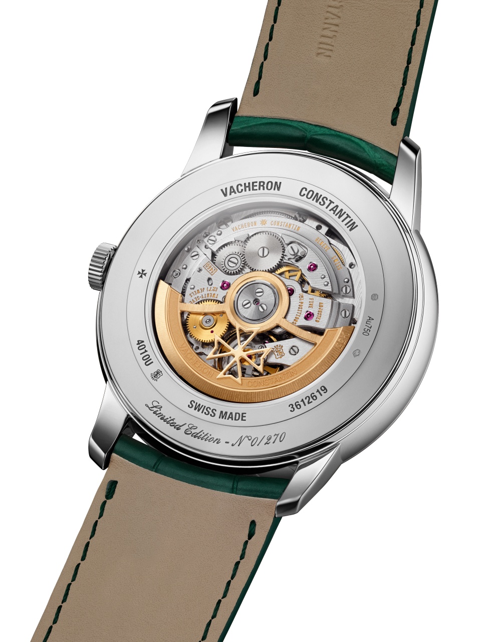 3/4视图 - 品牌形象 - 腕表 - Patrimony传承系列月相逆跳日历腕表 - 42.5毫米 白金 隽永 鳄鱼皮 表带