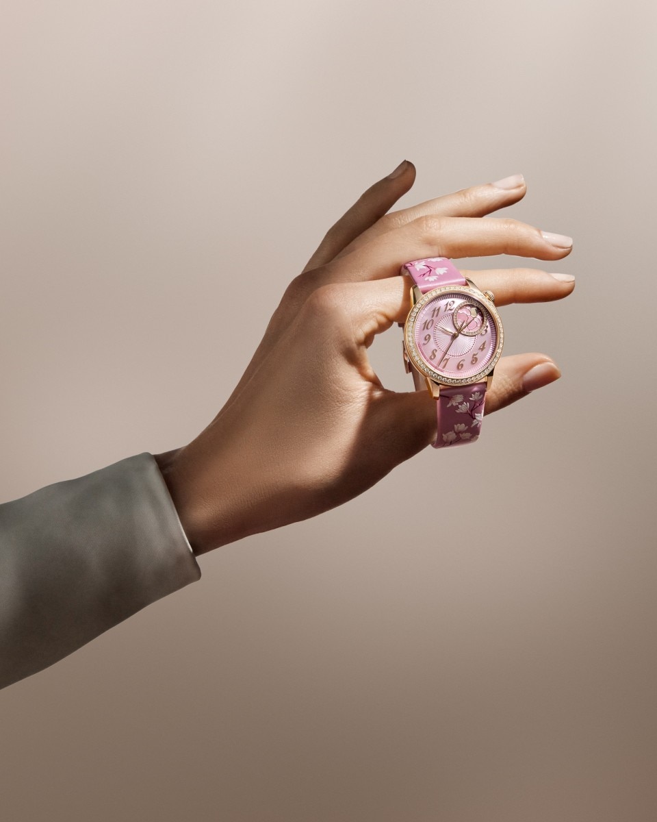 Alternative view - Lifestyle product photo - Watch - Égérie moon phase - 37 mm Pink Gold with Alligator leather, Calfskin leather, Polyester straps