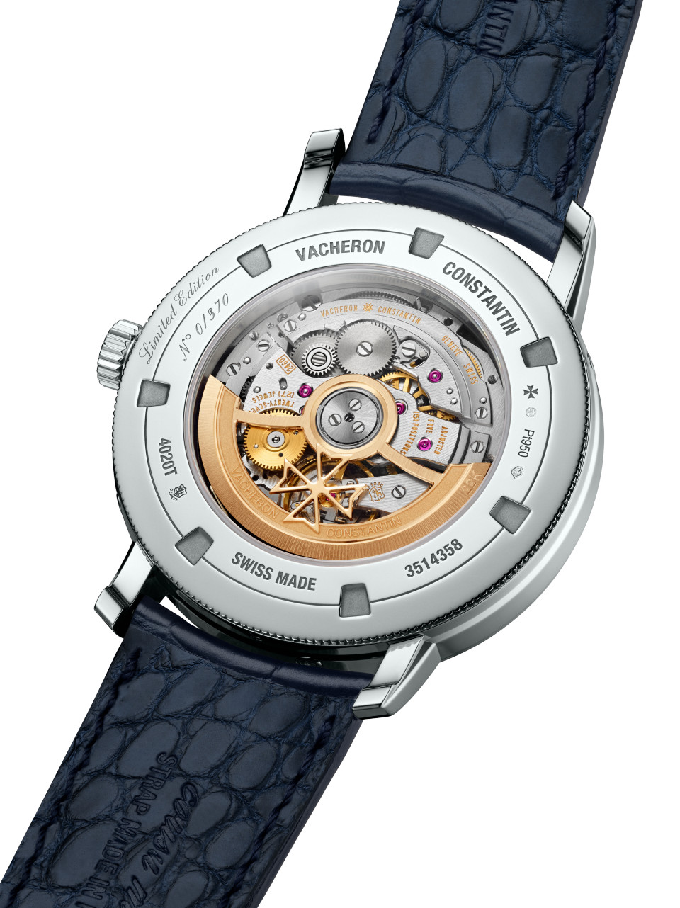 3/4视图 - 品牌形象 - 腕表 - Traditionnelle传袭系列全日历镂雕腕表 - 41毫米 铂金 隽永 鳄鱼皮 表带