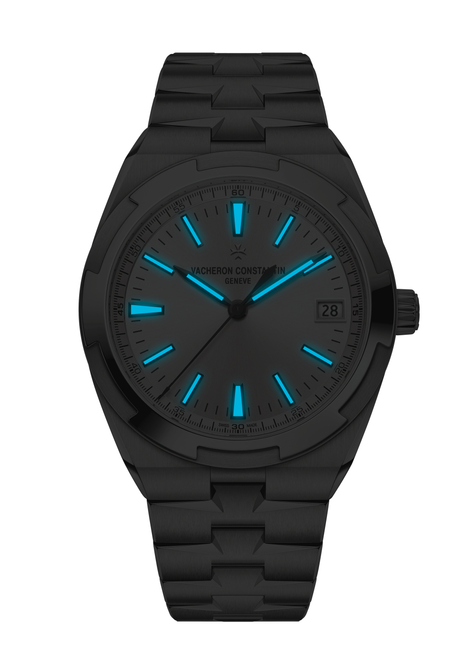 Night view - Image - Watch - Overseas self-winding - 41 mm Steel with Grained calfskin leather, Stainless steel, Rubber straps