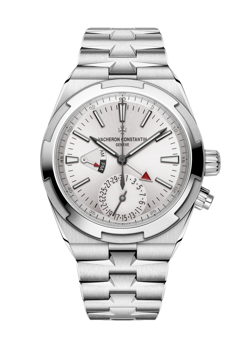 Front view - Packshot - Watch - Overseas dual time - 41 mm Steel with Rubber, Grained calfskin leather straps