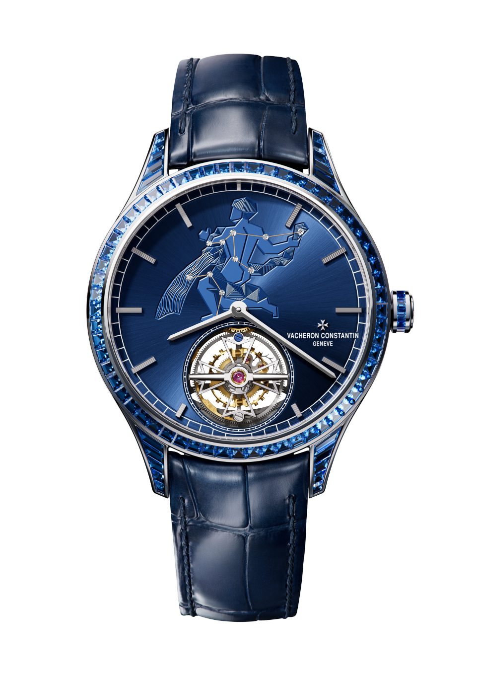 Front view - Packshot - Watch - Métiers d'Art Tribute to The Celestial - Aquarius - 39 mm White Gold with Alligator leather strap