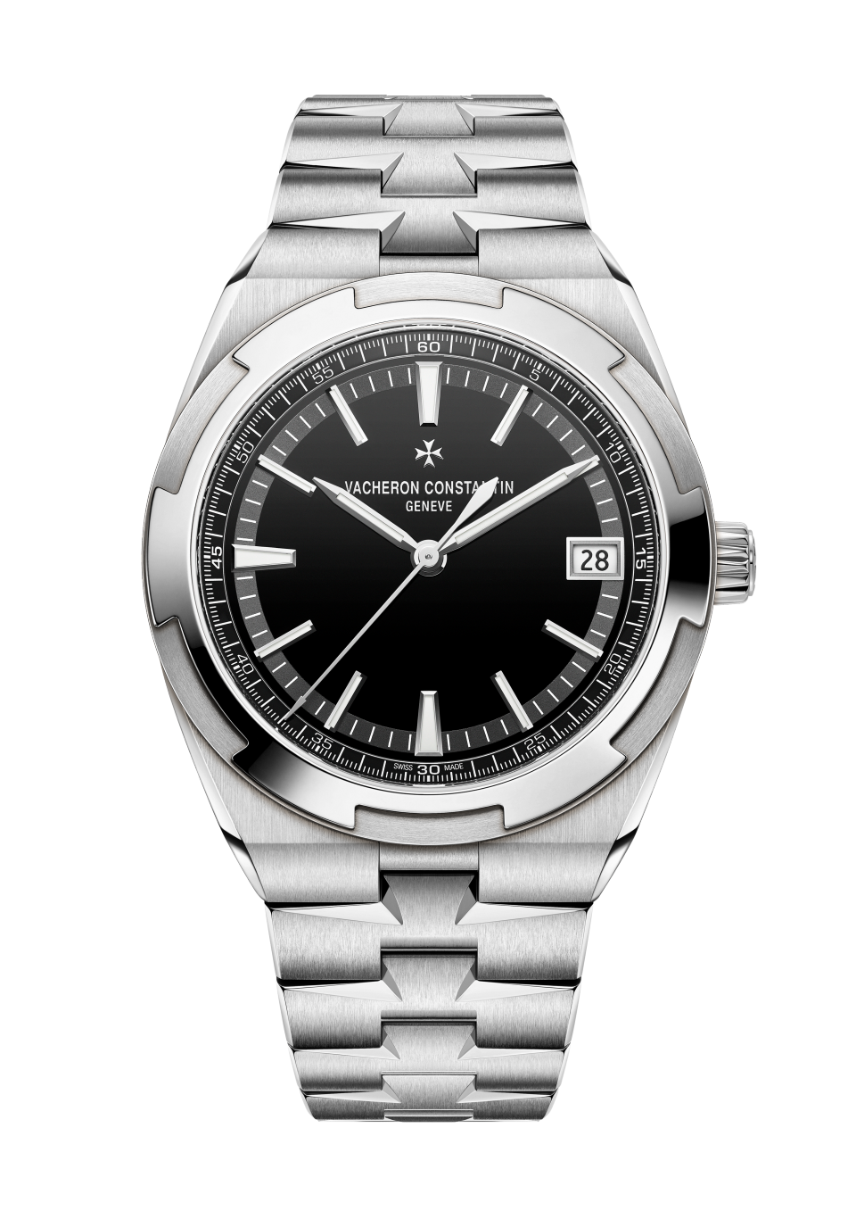 Front view - Packshot - Watch - Overseas self-winding - 41 mm Steel with Rubber, Grained calfskin leather straps
