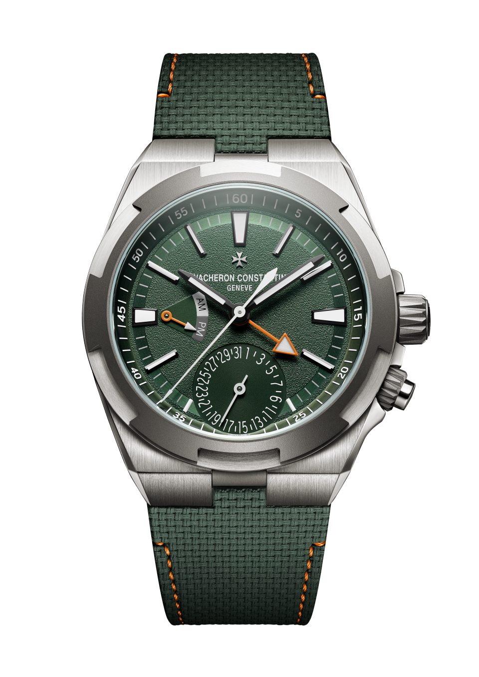 Front view - Packshot - Watch - Overseas dual time Cardinal Points - West - 41 mm Titanium with Rubber, Titanium straps