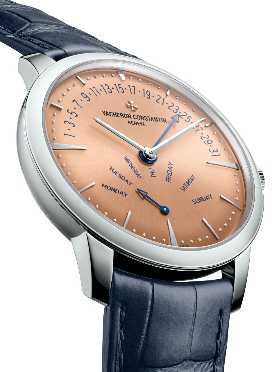 特写视图 - 品牌形象 - 腕表 - Patrimony retrograde day-date - 42.5毫米 铂金 隽永 鳄鱼皮 表带