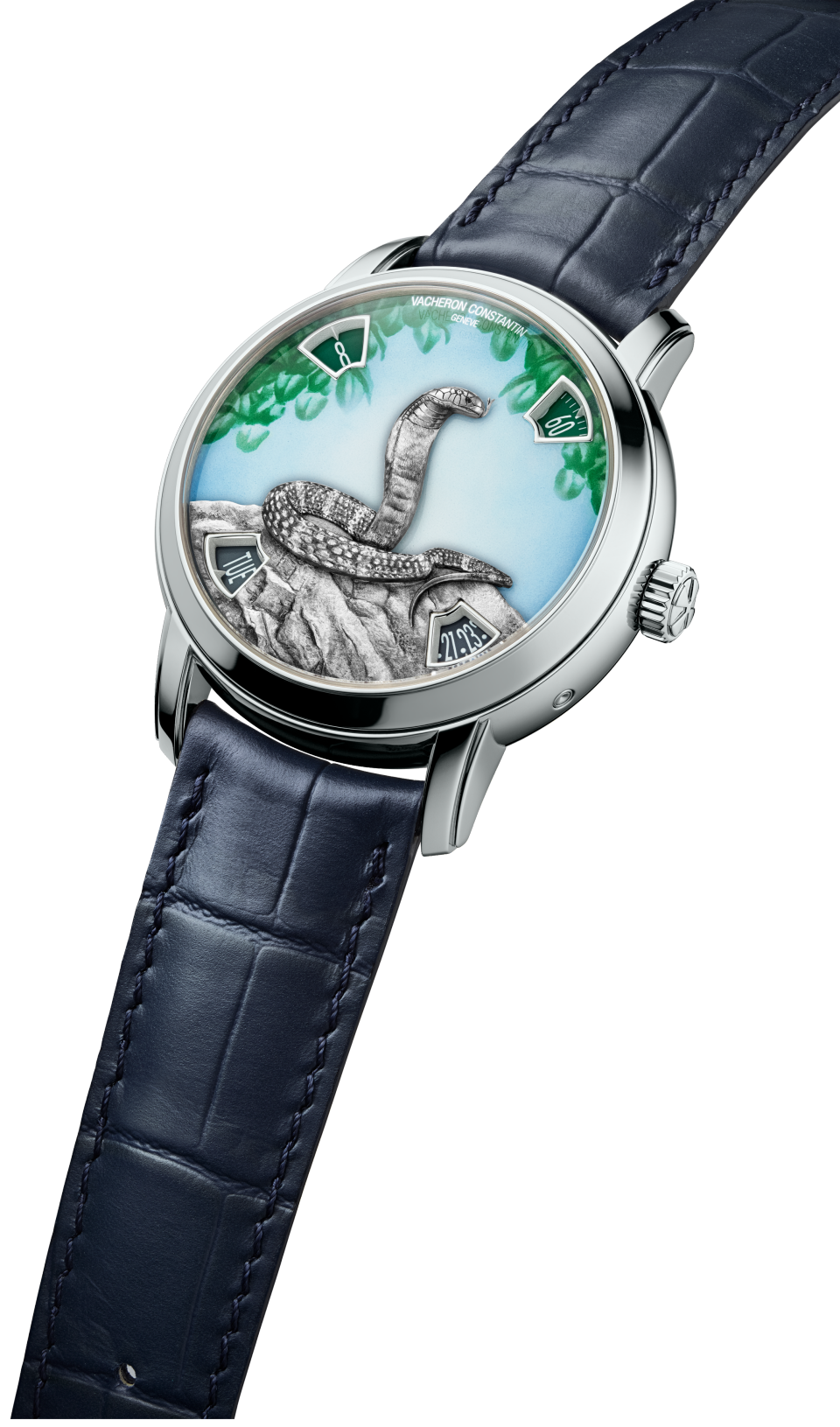 3/4 view - Image - Watch - Métiers d'Art The legend of the Chinese zodiac - year of the snake - 40 mm Platinum with Alligator leather strap