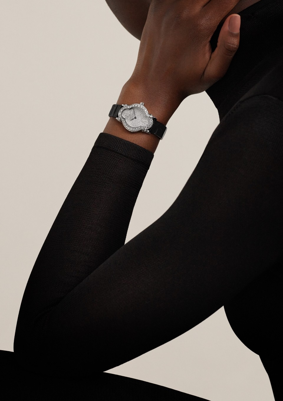 - Lifestyle product photo - Watch - Heures Créatives Heure Romantique - 36.2 x 26.5 mm White Gold with Satin, Alligator leather straps