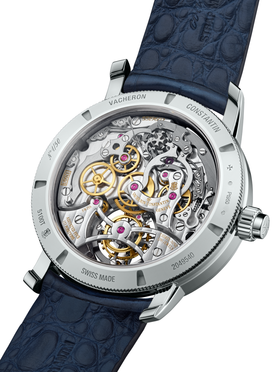 3/4 view - Image - Watch - Traditionnelle tourbillon chronograph Collection Excellence Platine - 42.5 mm Platinum with Alligator leather strap