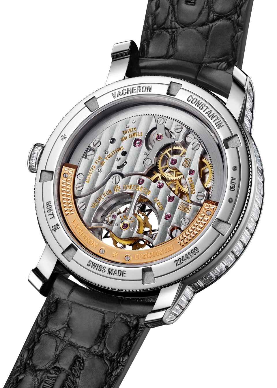 3/4 view - Image - Watch - Traditionnelle tourbillon high jewellery - 41 mm White Gold with Alligator leather strap