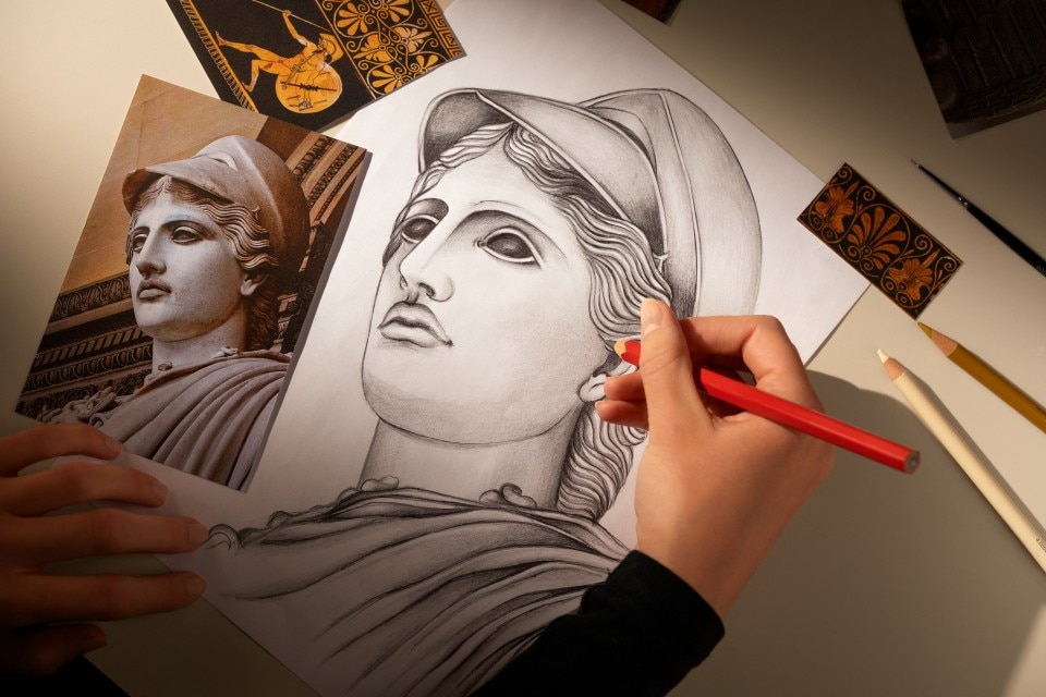  - 品牌形象 - 腕表 - Métiers d'Art艺术大师系列致敬伟大文明腕表 – 韦莱特里的雅典娜 - 42毫米 粉红金 隽永 鳄鱼皮 表带