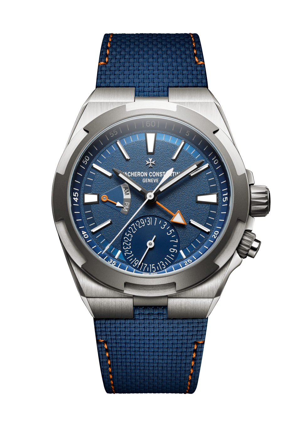 Front view - Packshot - Watch - Overseas dual time Cardinal Points - East - 41 mm Titanium with Rubber, Titanium straps