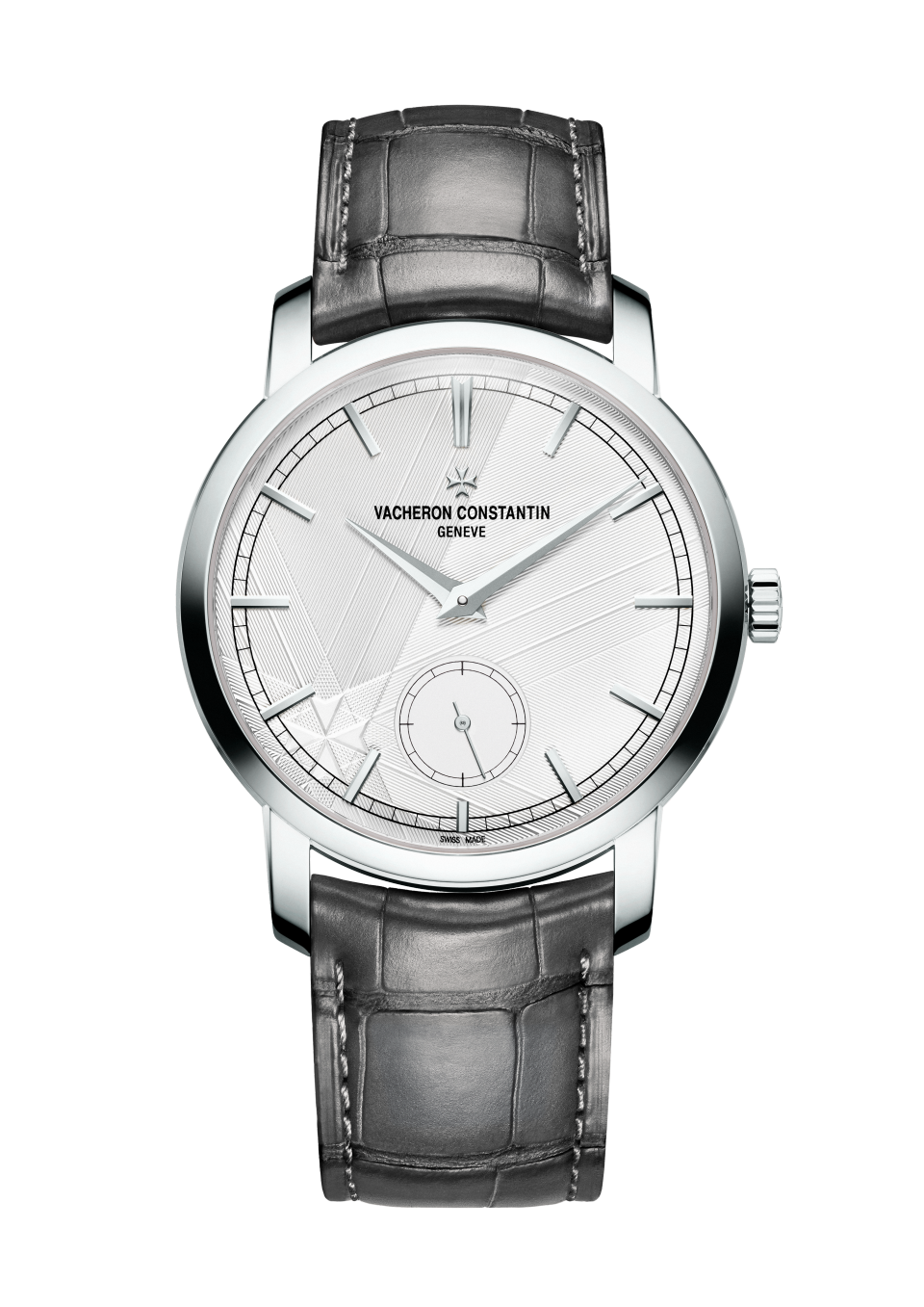 Front view - Packshot - Watch - Traditionnelle manual-winding - 38 mm Platinum with Alligator leather strap