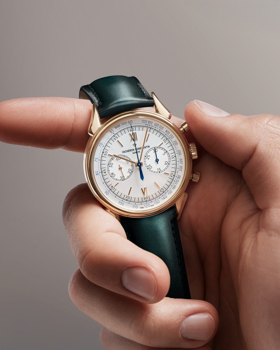 Alternative view - Lifestyle product photo - Watch - Historiques Cornes de vache 1955 - 38.5 mm Pink Gold with Calfskin leather strap