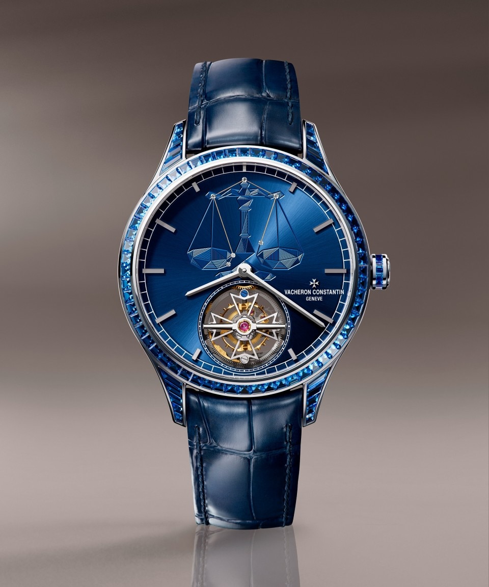 正视图 - 生活风格作品照片 - 腕表 - Métiers d'Art艺术大师系列致敬星辰万象 - 天秤座 - 39毫米 白金 隽永 鳄鱼皮 表带